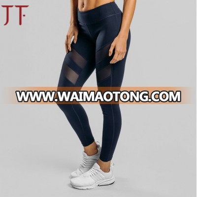 In Stock Fast Sample Womens Customize Yoga Wear Workout Leggings Navy Bule Color Mesh Yoga Pants